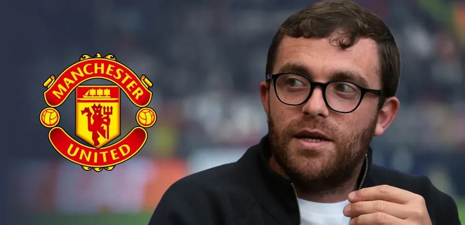 Person speaking with Manchester United logo in background