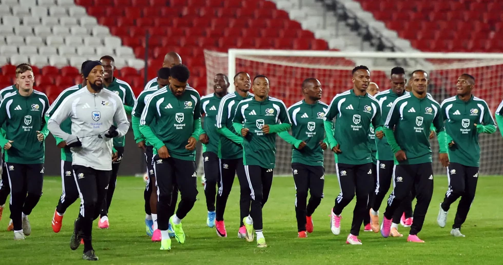 Équipe sud-africaine s'entraînant avant le match