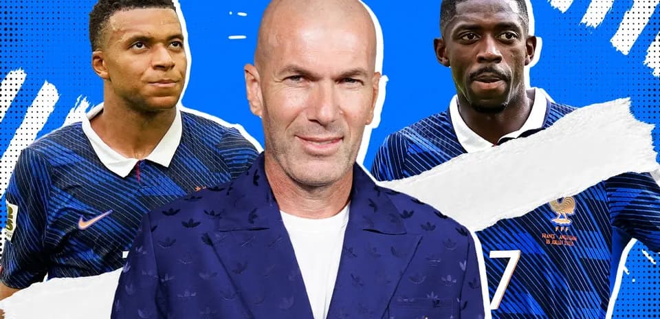 Mbappé, Zidane et Dembélé en maillots de l'équipe de France