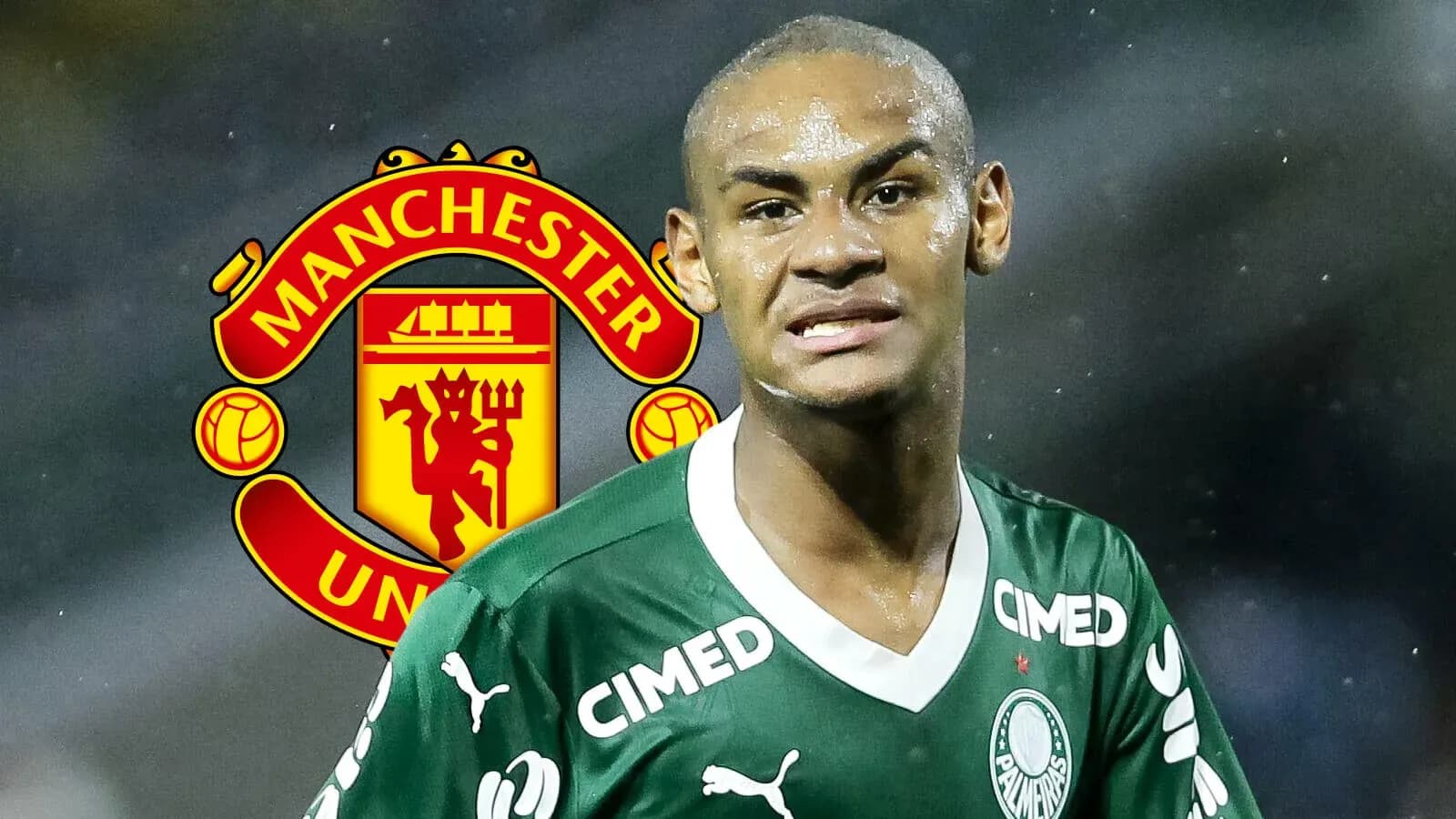 Joueur de Palmeiras avec logo de Manchester United en arrière-plan