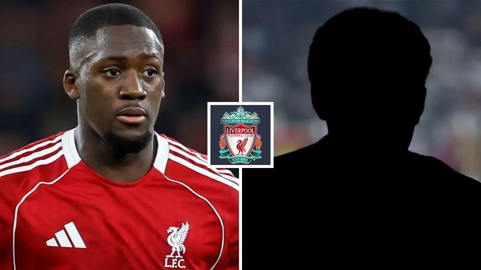 Joueur de Liverpool en maillot rouge, silhouette à droite