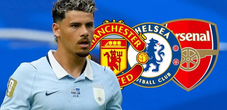 Joueur en maillot de l'Uruguay avec logos de clubs