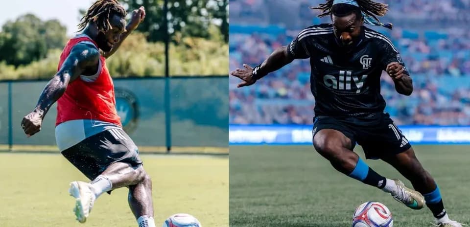 Joueur tirant au but lors d'un entraînement et match