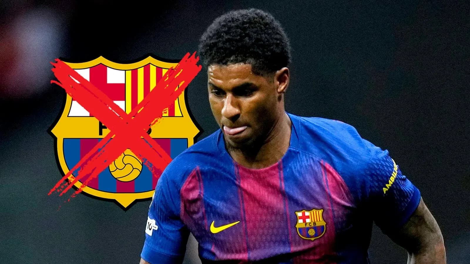 Joueur en maillot du FC Barcelone avec logo barré