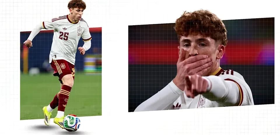 Joueur espagnol dribblant et célébrant un but