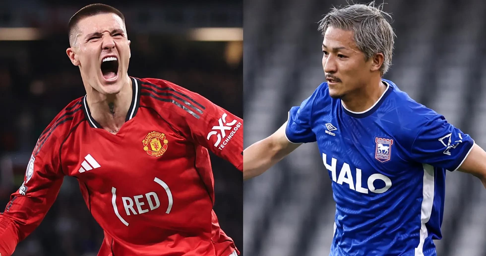 Joueurs de Manchester United et Ipswich en action