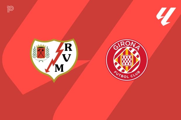 Logos de Rayo Vallecano et Girona FC sur fond rouge