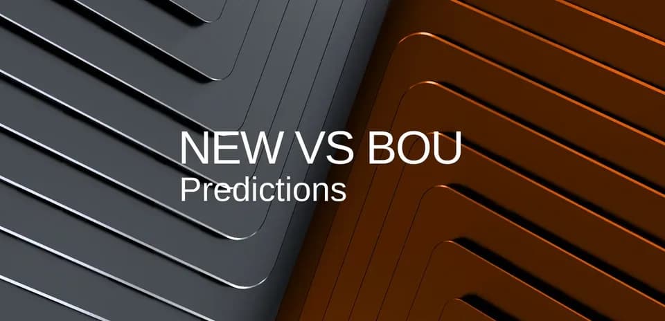 Design featuring text 'NEW VS BOU Predictions'
