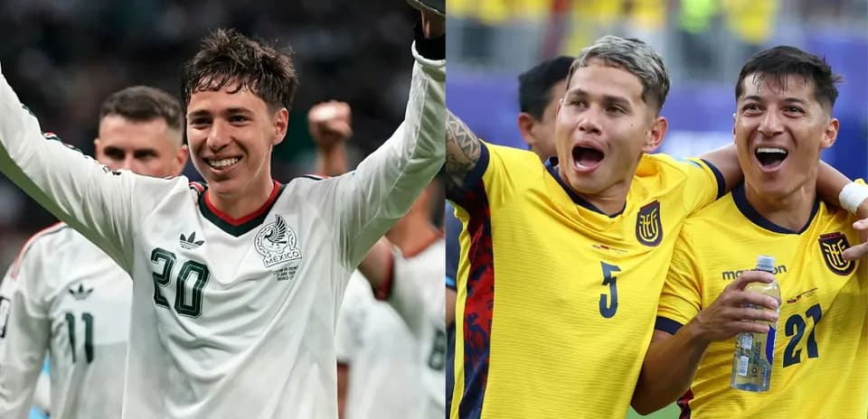 Joueurs du Mexique et de l'Équateur célébrant