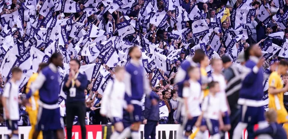 Supporters waving flags during a football match