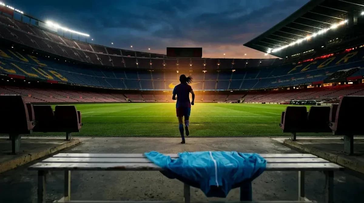 Joueuse courant sur le terrain vide du Camp Nou