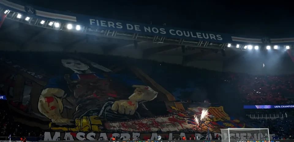 Tifo display with large graphic at stadium