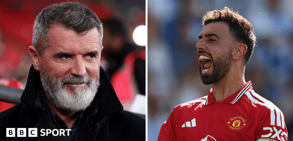 Roy Keane and Bruno Fernandes at a match