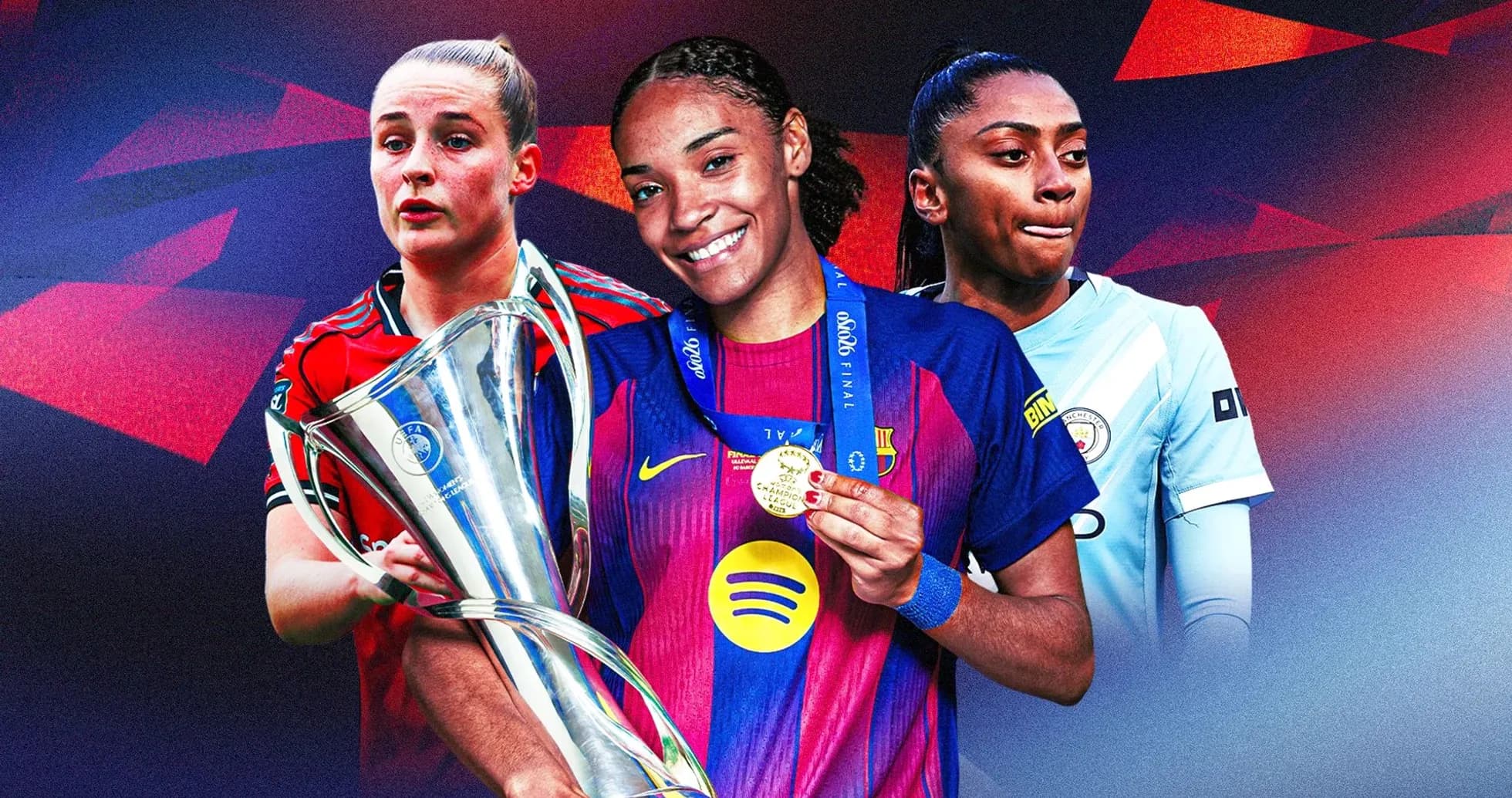 Trois joueuses de football avec un trophée et médailles