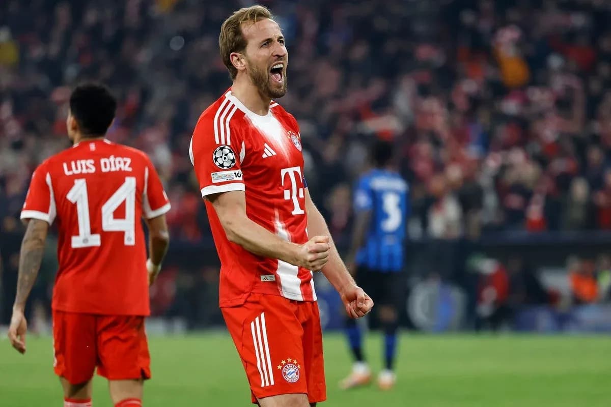 Harry Kane celebrating a goal for Bayern Munich