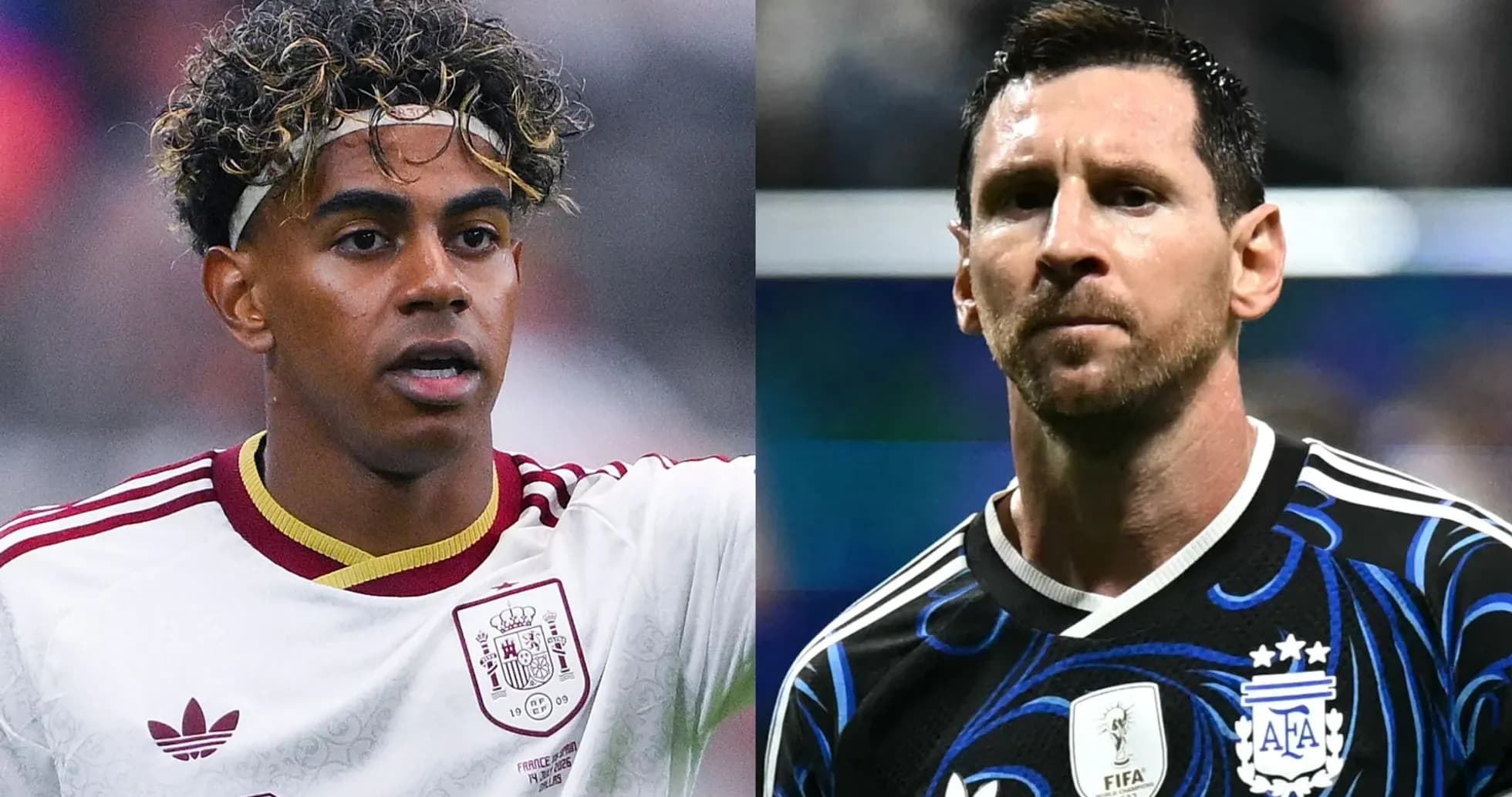 Joueur espagnol et Lionel Messi en gros plan