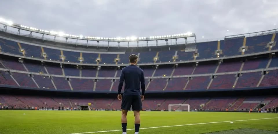 Joueur sur le terrain au Camp Nou avant le match