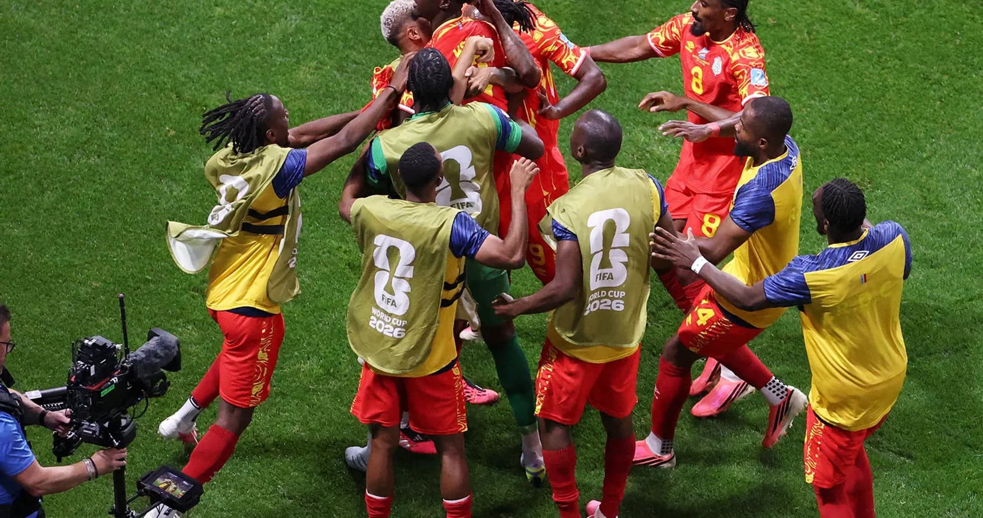 Joueurs de la RDC célébrant un but