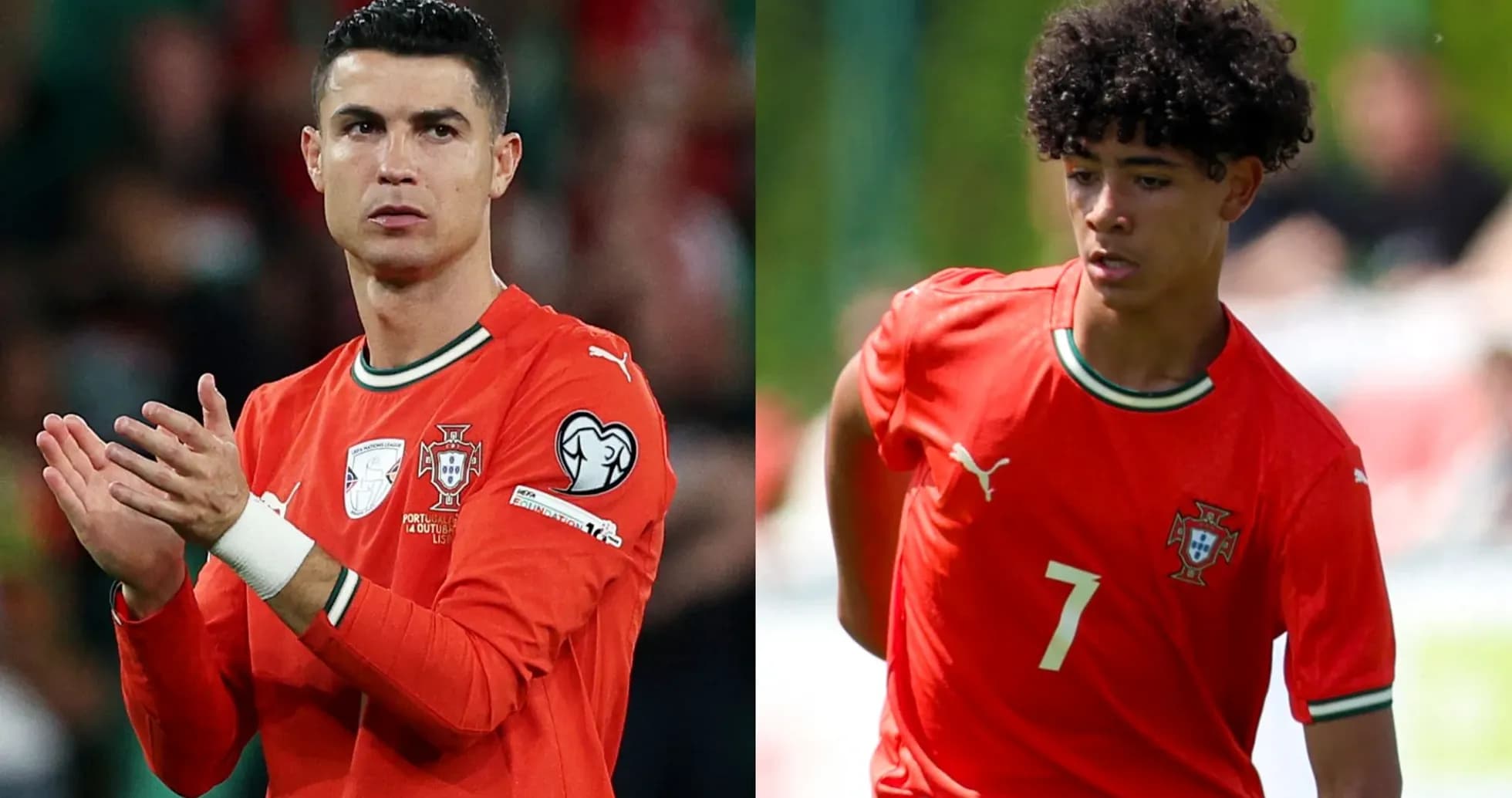 Joueurs portugais en maillots rouges, applaudissant et courant