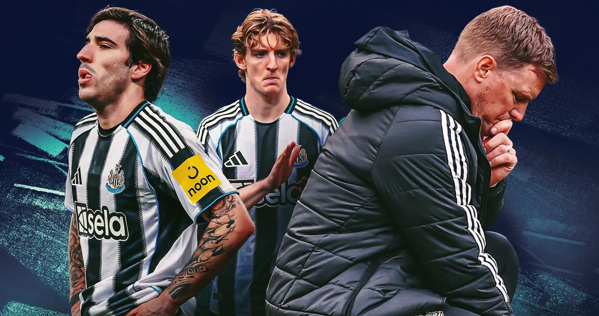 Joueurs de Newcastle et entraîneur en réflexion