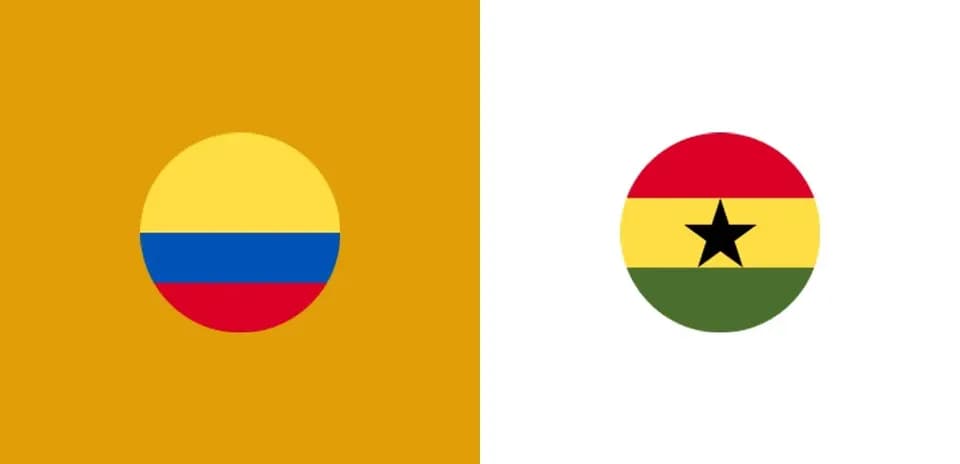 Drapeaux de la Colombie et du Ghana sur fond uni