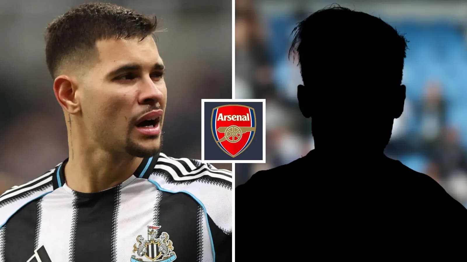 Joueur de Newcastle et silhouette avec logo Arsenal