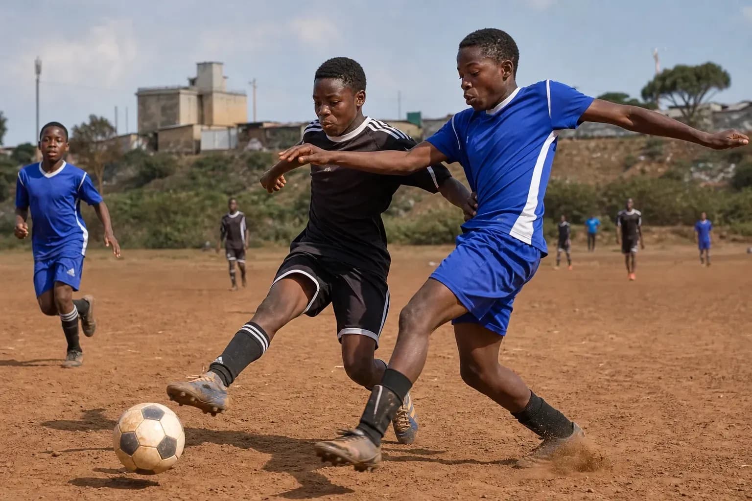 Deux joueurs de football en compétition pour le ballon