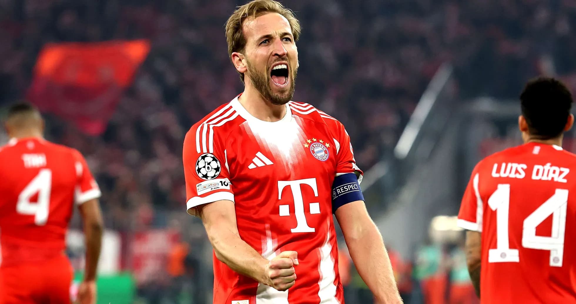 Harry Kane célébrant un but avec Bayern