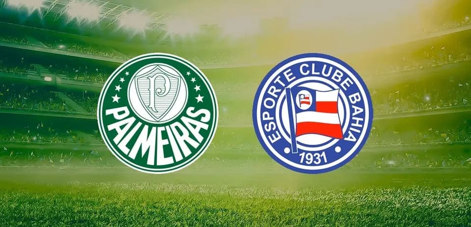 Logos de Palmeiras et Bahia sur fond de stade
