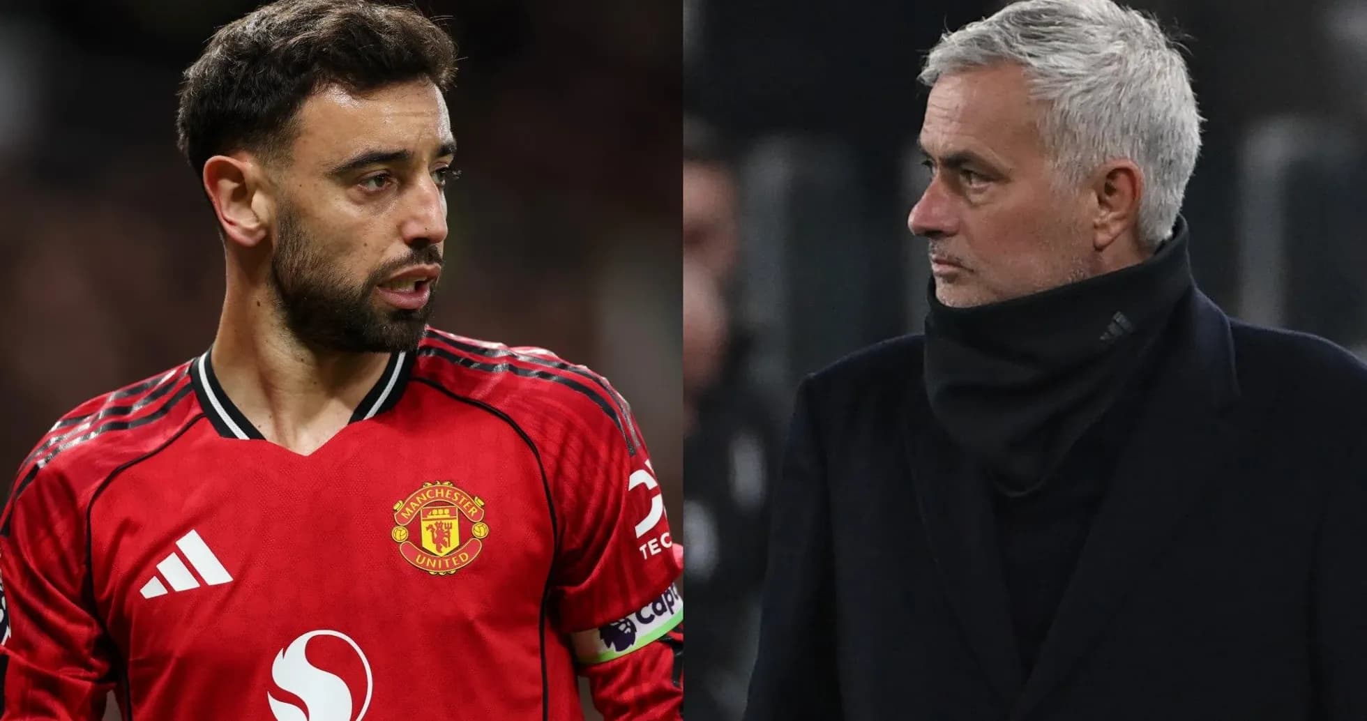Bruno Fernandes and José Mourinho during a match