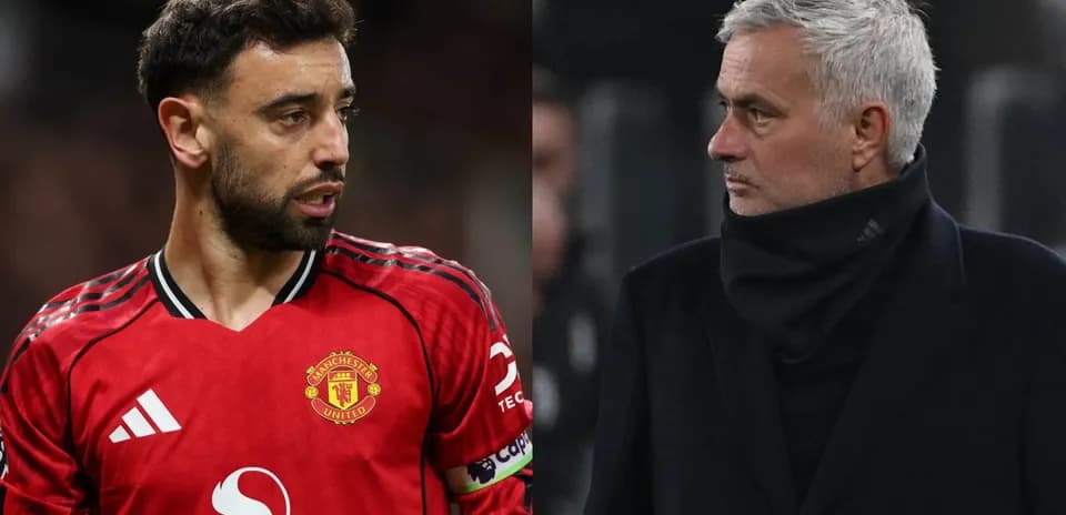 Bruno Fernandes and José Mourinho during a match