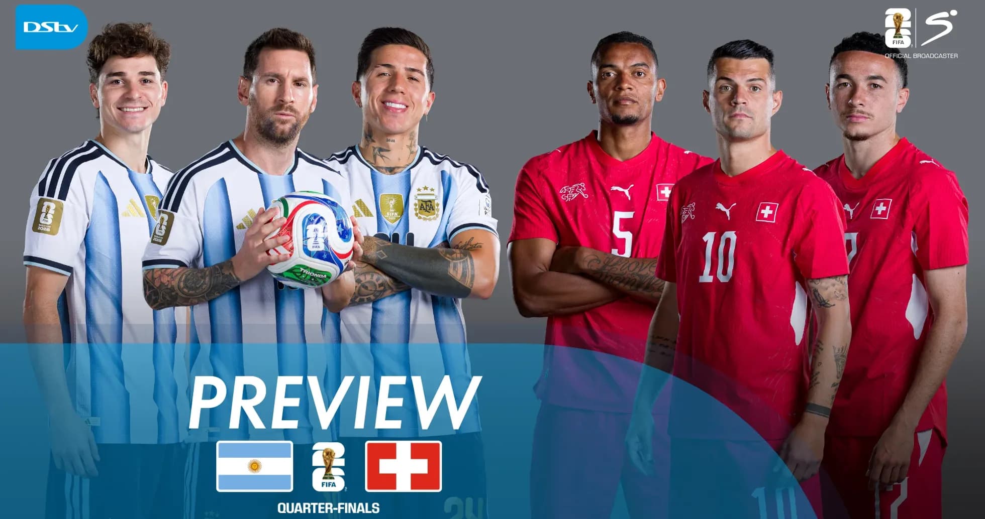 Joueurs d'Argentine et de Suisse avant le quart de finale
