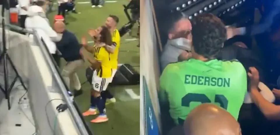 Joueurs et personnel en confrontation sur le terrain