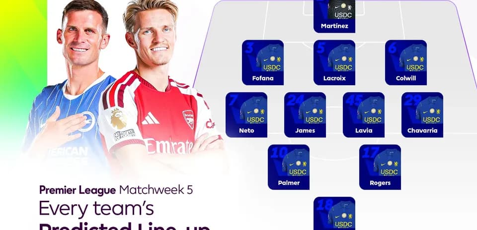 Joueurs de Brighton et Arsenal avec formation prédite