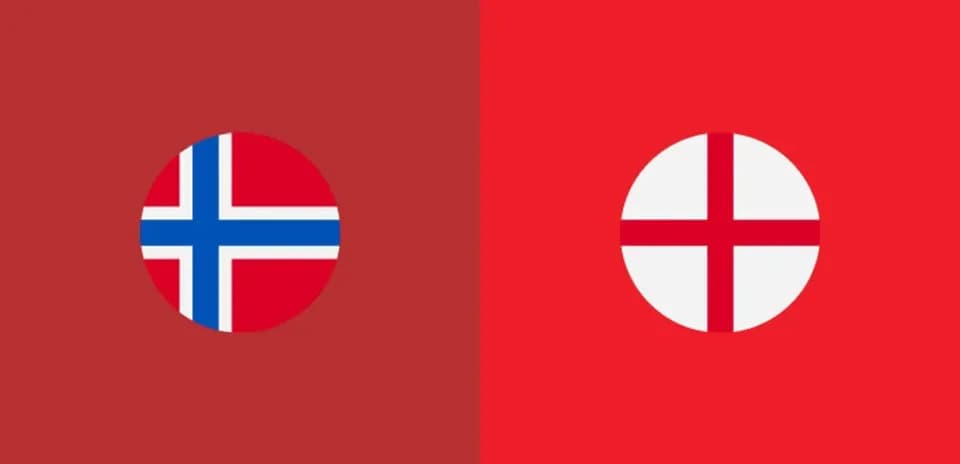 Drapeaux de la Norvège et de l'Angleterre sur fond rouge