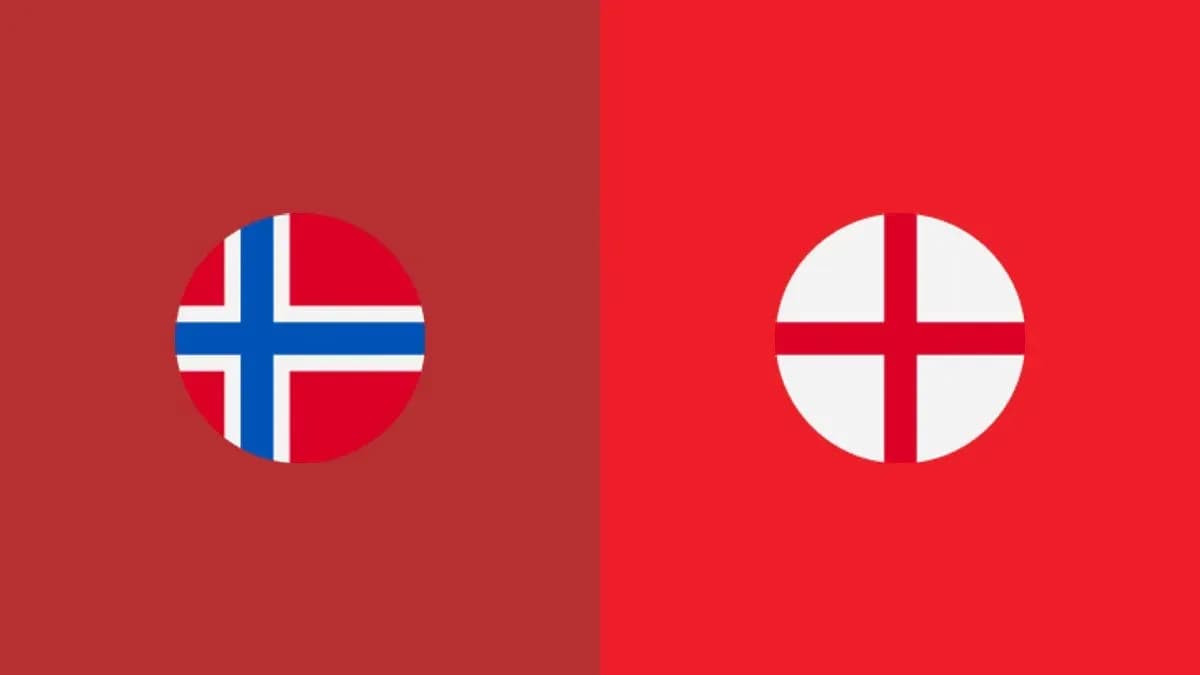 Drapeaux de la Norvège et de l'Angleterre sur fond rouge