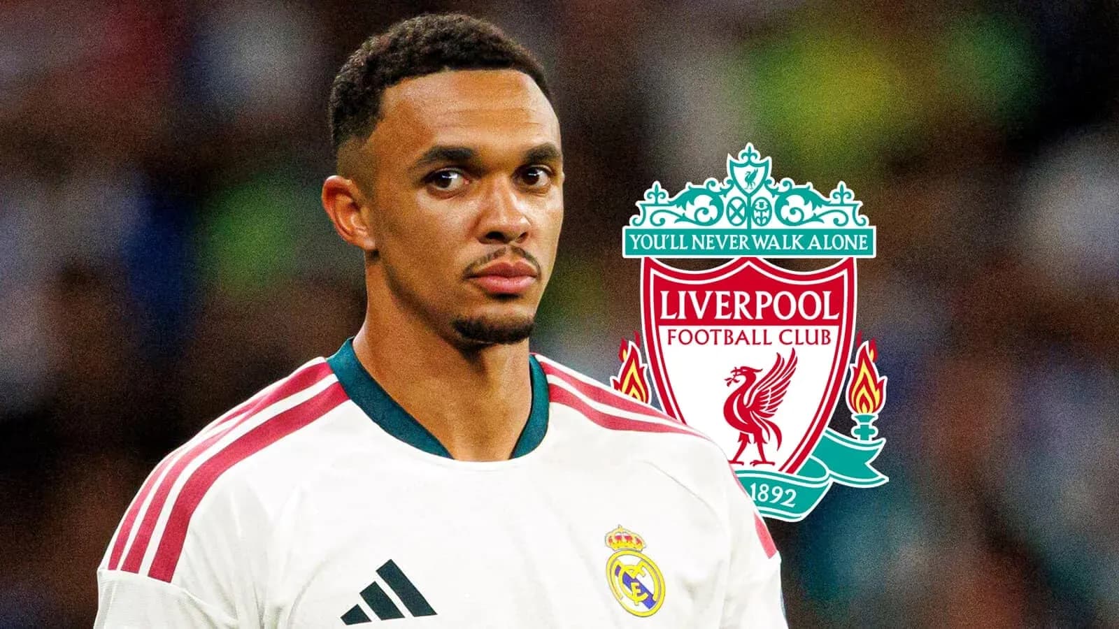 Joueur en maillot avec logo de Liverpool en arrière-plan