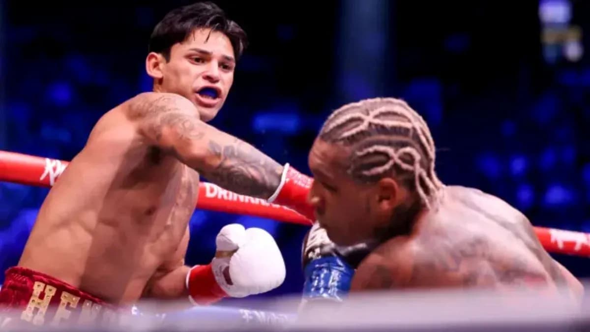 Boxer throwing a punch during a match