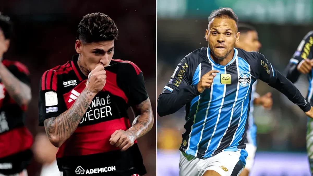 Joueurs de Flamengo et Gremio en action