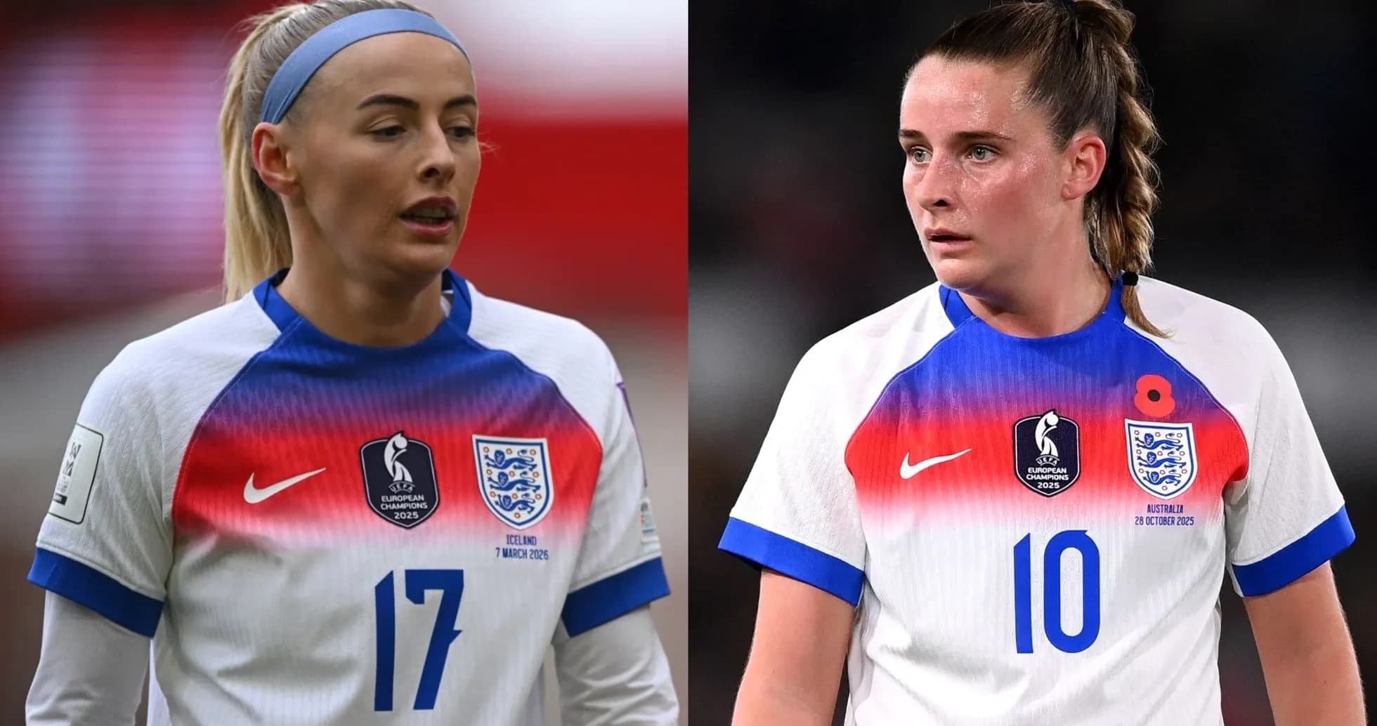 Deux joueuses anglaises en maillots de football