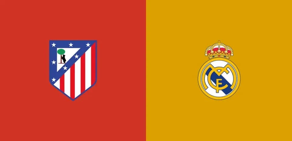 Logos d'Atlético Madrid et Real Madrid sur fond coloré