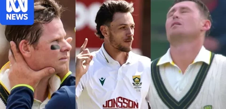 Trois joueurs de cricket en action sur le terrain