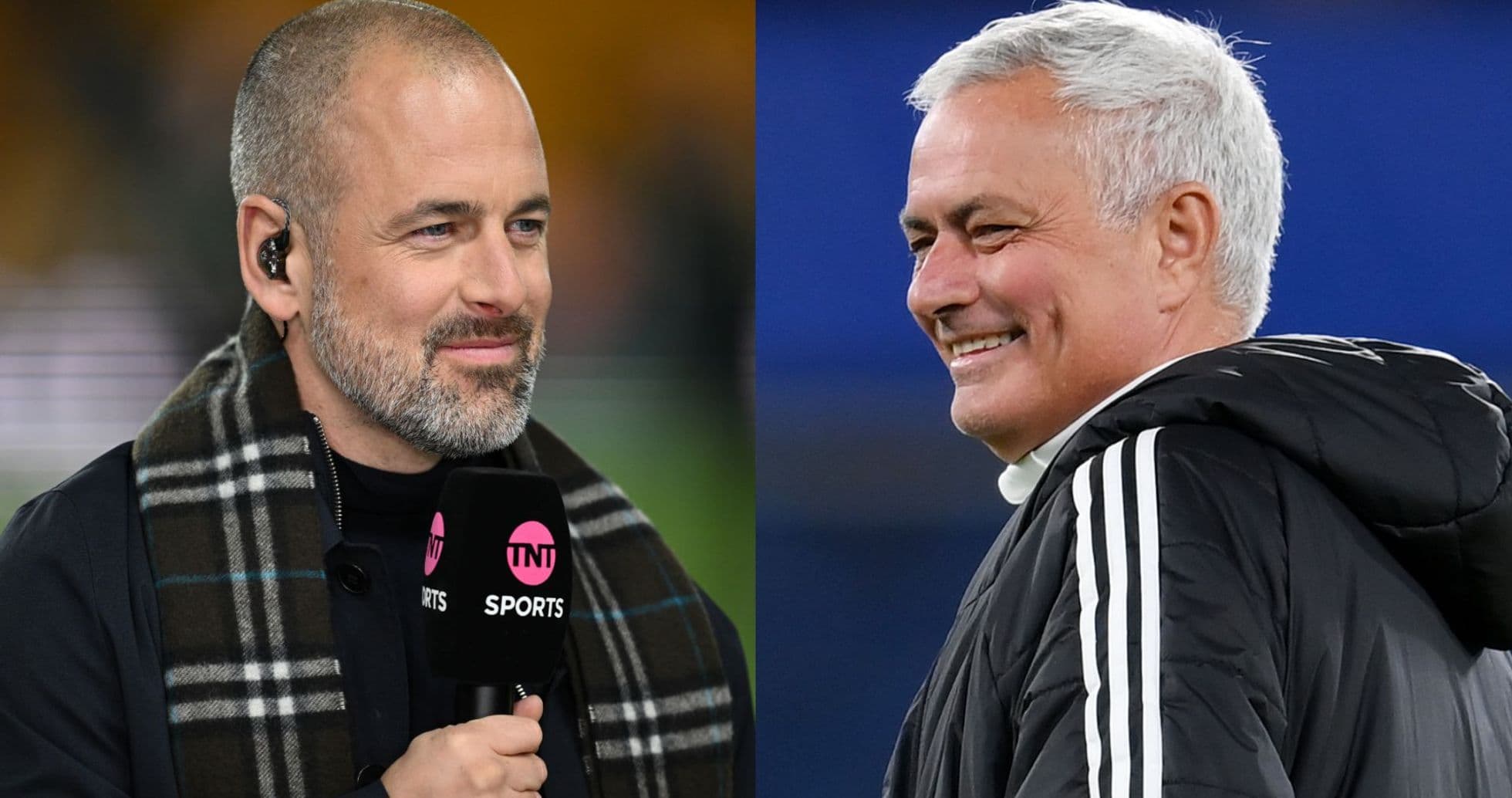 Deux hommes discutant avant un match de football