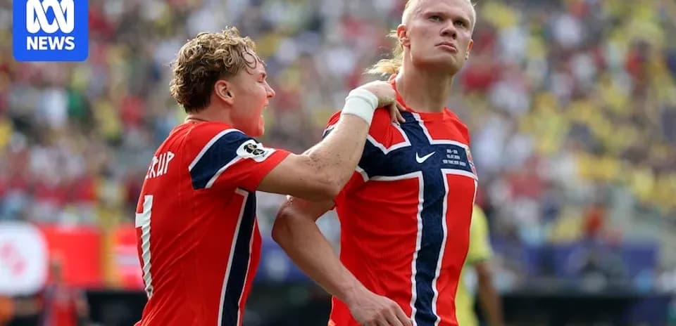 Joueurs norvégiens célébrant un but lors du match