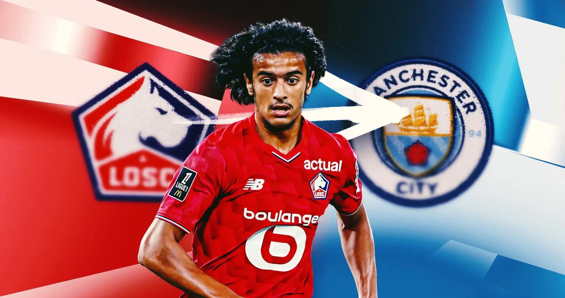 Joueur de LOSC avec logos Manchester City et LOSC