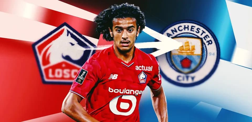 Joueur de LOSC avec logos Manchester City et LOSC