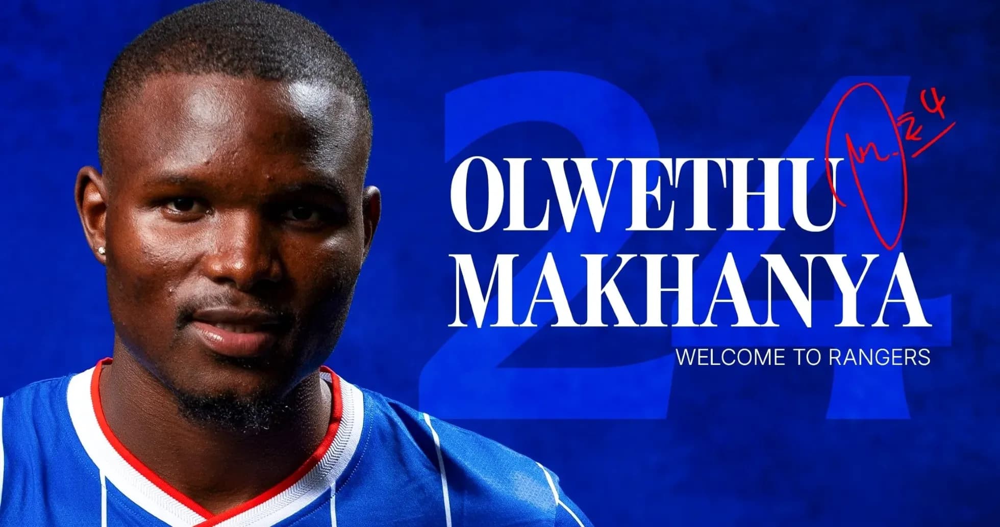 Olwethu Makhanya wearing Rangers jersey with number 24