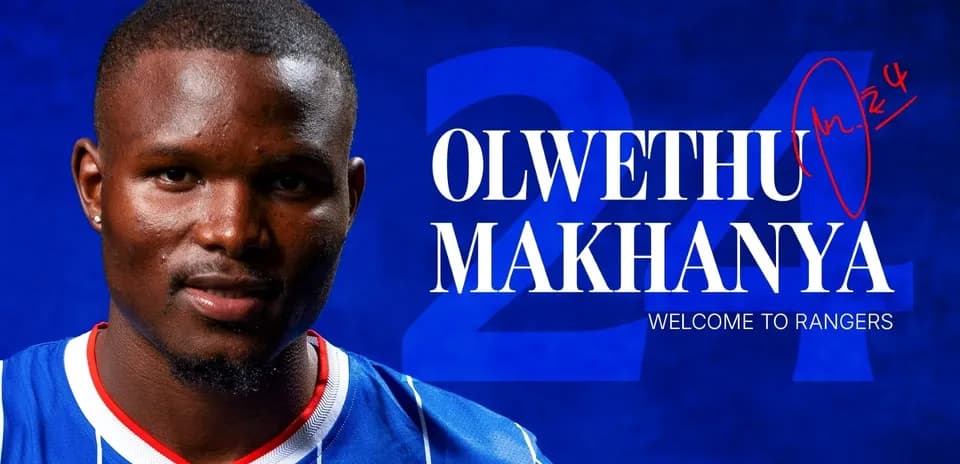 Olwethu Makhanya wearing Rangers jersey with number 24