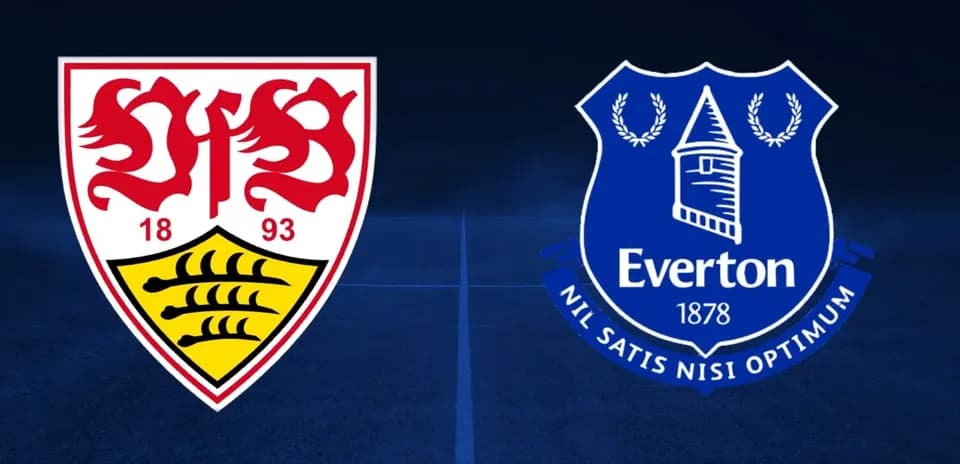 Logos de VfB Stuttgart et Everton sur fond sombre