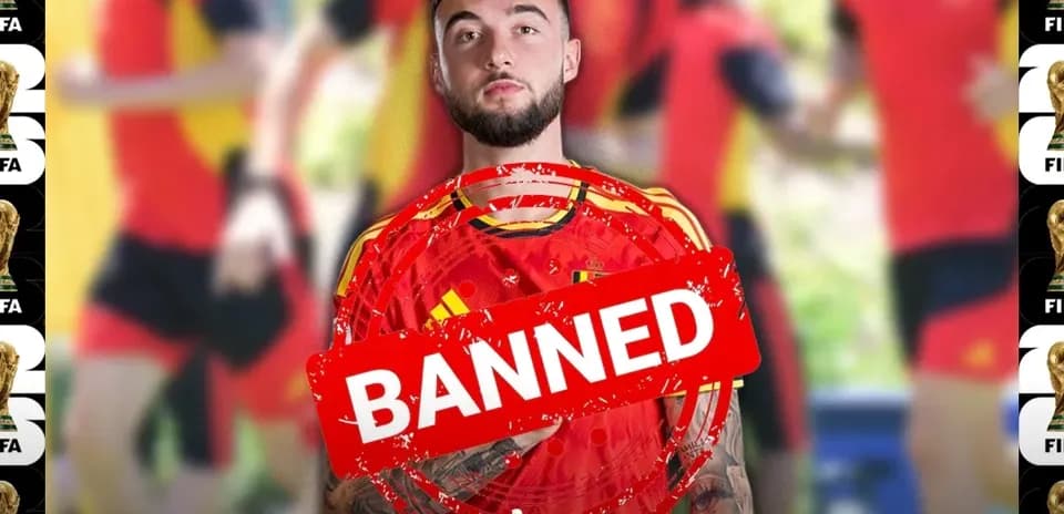 Joueur en maillot espagnol avec un symbole 'BANNED'